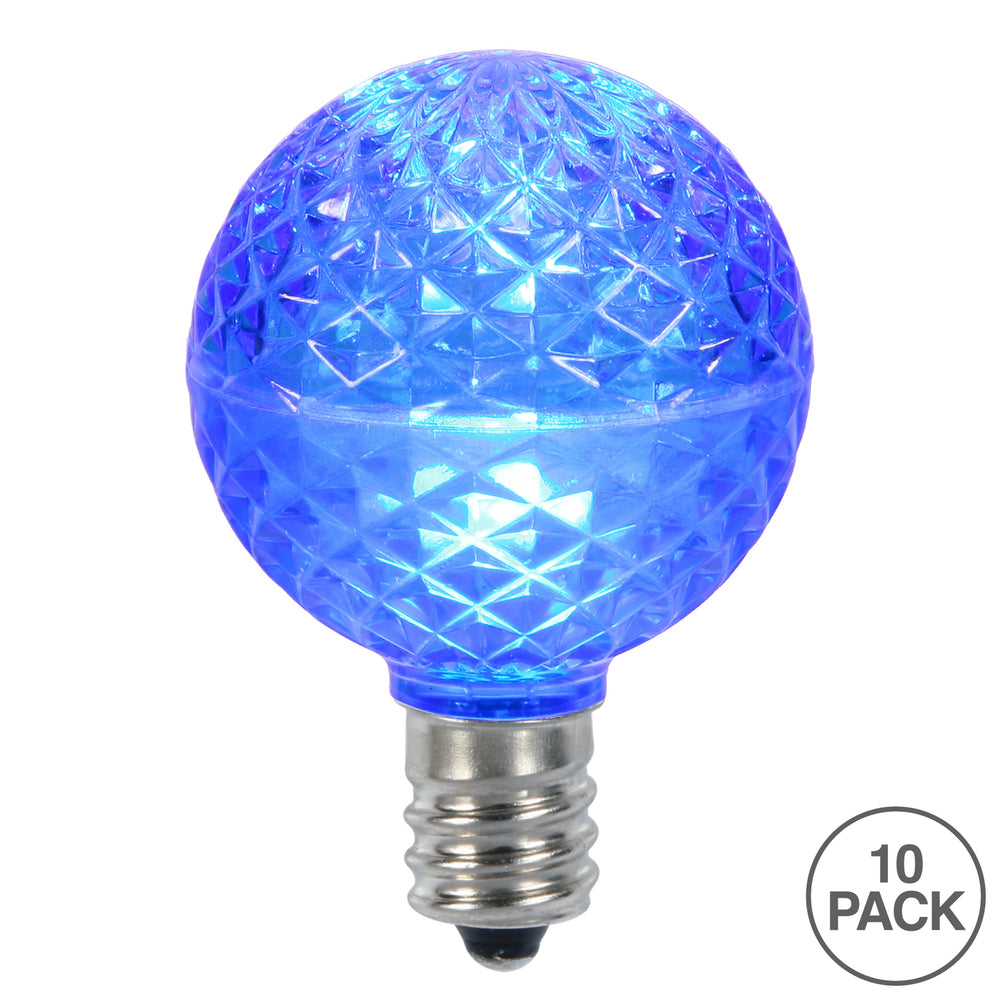 Vickerman G50 LED Blue Faceted Replacement Bulb E17/C9 Nickel Base 10 Bulbs per Pack.