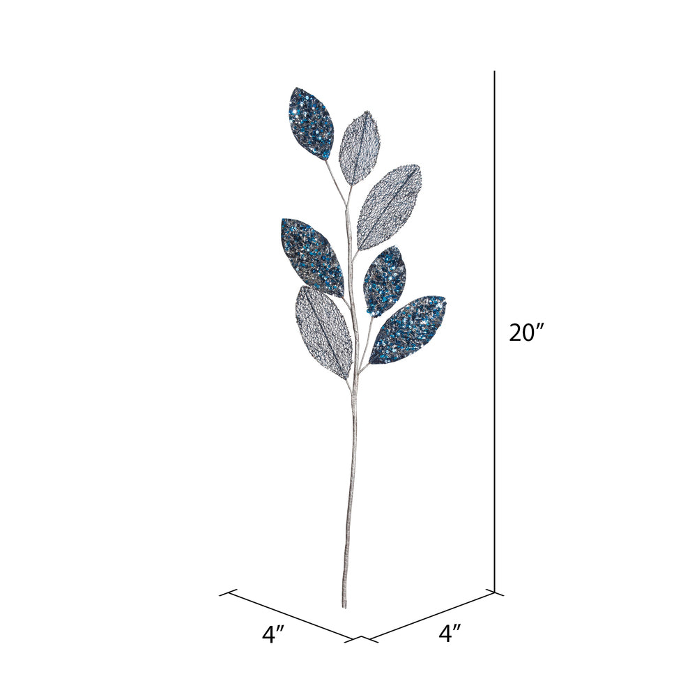 Vickerman 20" Blue Mesh Apple Leaf Artificial Christmas Spray. Includes 3 sprays per pack.