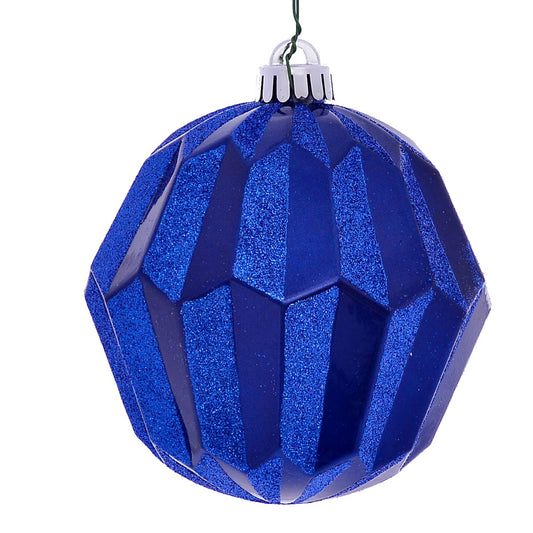 Vickerman 5" Blue Glitter Faceted Ball Ornament 3 per Bag