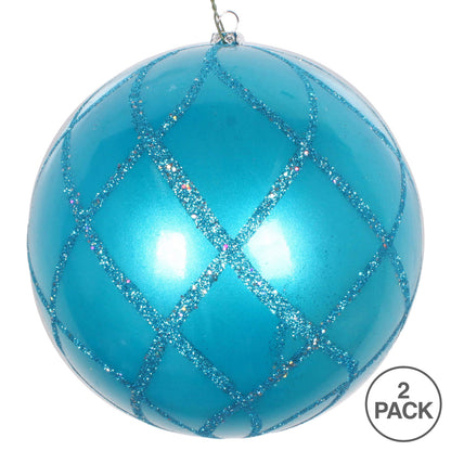 Vickerman 6" Turquoise Candy Finish Net Ball Ornament with Glitter Accents 2 per Bag