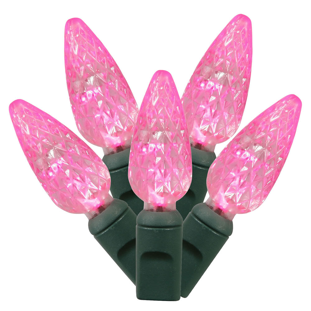 Vickerman 100 Pink C6 LED Single Mold Light on Green Wire 34' Christmas Light Strand