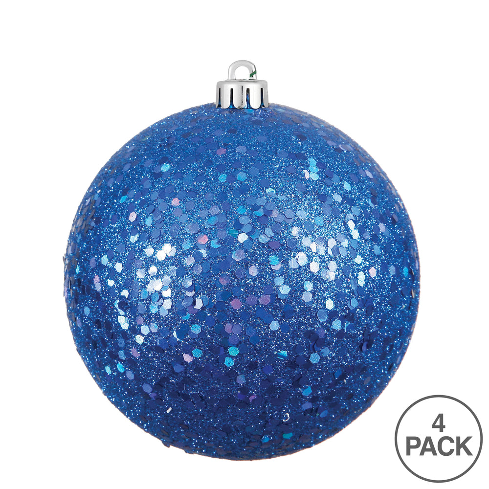 Vickerman 6" Blue Sequin Ball Ornament 4 per Bag