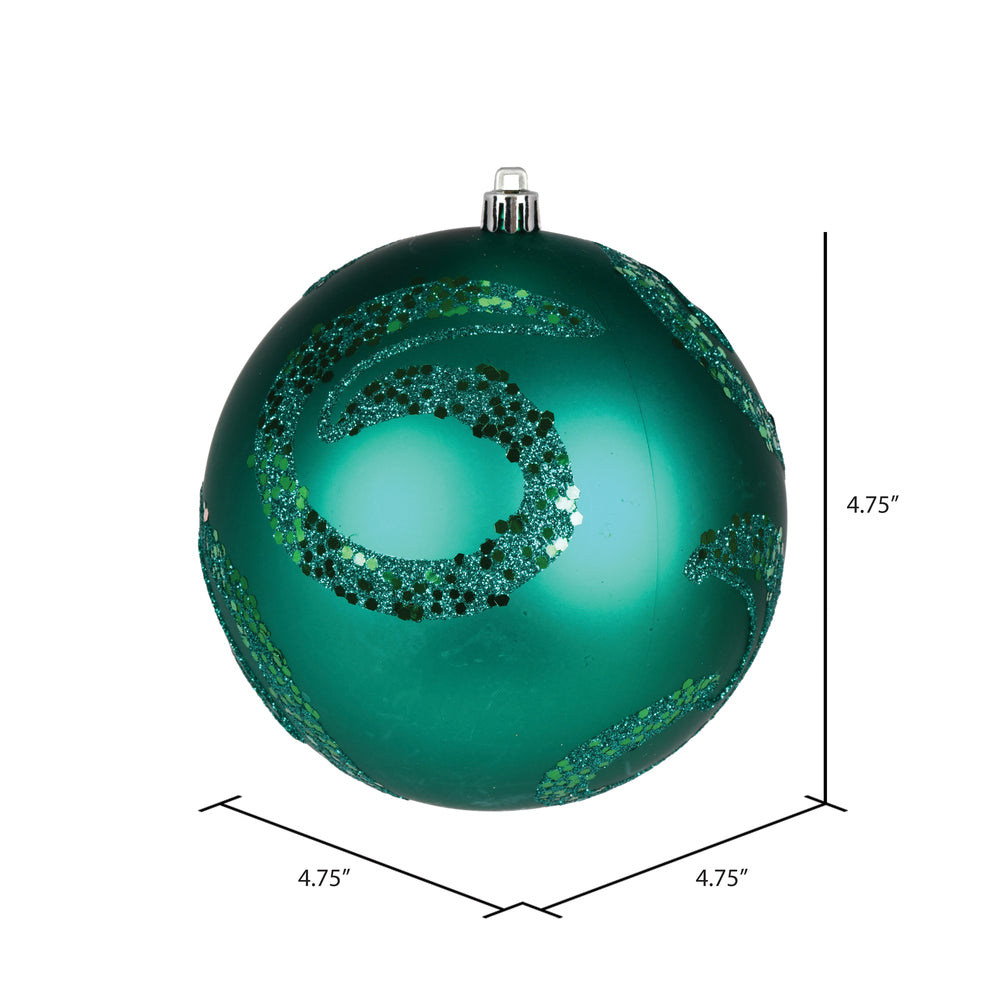 Vickerman 4.75" Teal Matte Sequin Swirl Ornament 4 per Bag