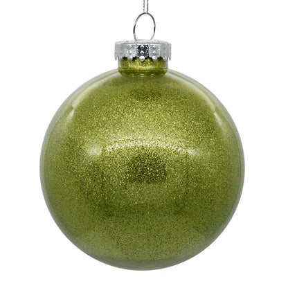 Vickerman 4" Clear Ball Christmas Ornament with Lime Glitter Interior 6 Pieces per bag