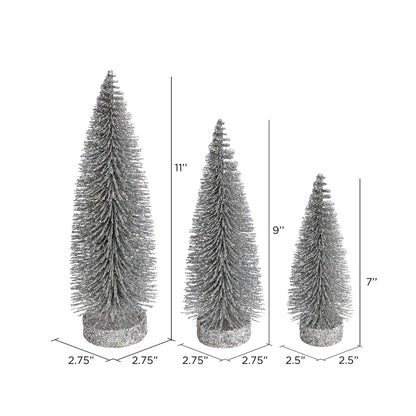 Vickerman 7"-9"-11" Silver Glitter Oval Pine Artificial Christmas Tree Set of 3
