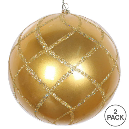 Vickerman 6" Gold Candy Finish Net Ball Ornament with Glitter Accents 2 per Bag