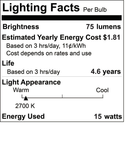 BULBRITE INCANDESCENT CA8 CANDELABRA SCREW (E12) 15W DIMMABLE LIGHT BULB 2700K/WARM WHITE 50PK (403115)