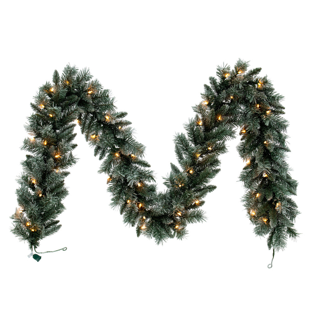 Vickerman 9' x 10" Frosted Mixed Pine Garland Clear Incandescent Mini Lights.