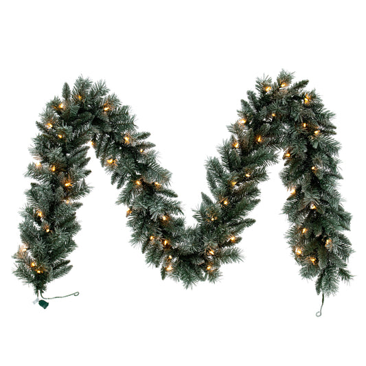 Vickerman 9' x 10" Frosted Mixed Pine Garland Clear Incandescent Mini Lights.