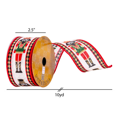 Vickerman 2.5" x 10 Yards Red Cream Black Green and Gold Nutcracker Ribbon