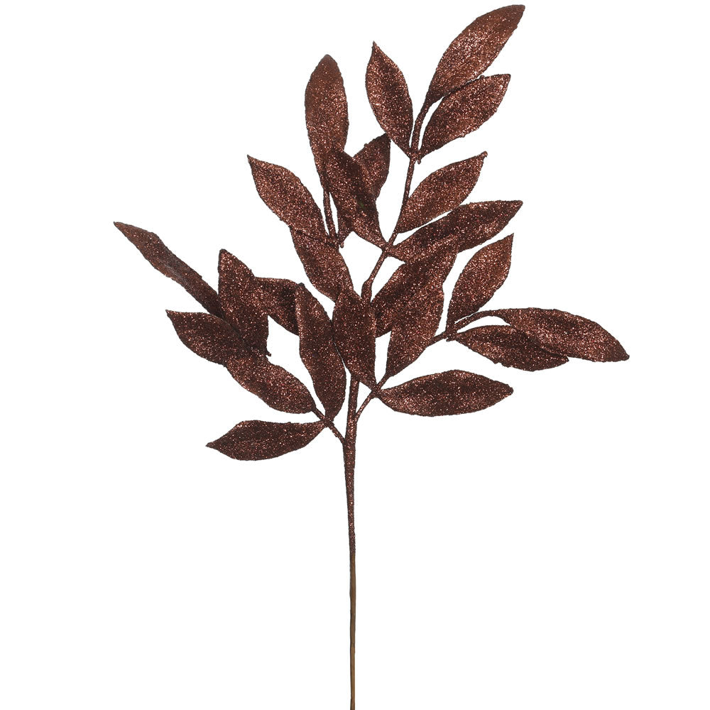 Vickerman 22" Chocolate Glitter BayLeaf Artificial Christmas Spray. Includes 12 sprays per pack.