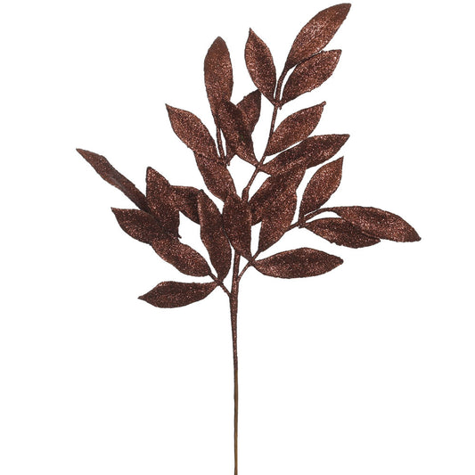 Vickerman 22" Chocolate Glitter BayLeaf Artificial Christmas Spray. Includes 12 sprays per pack.