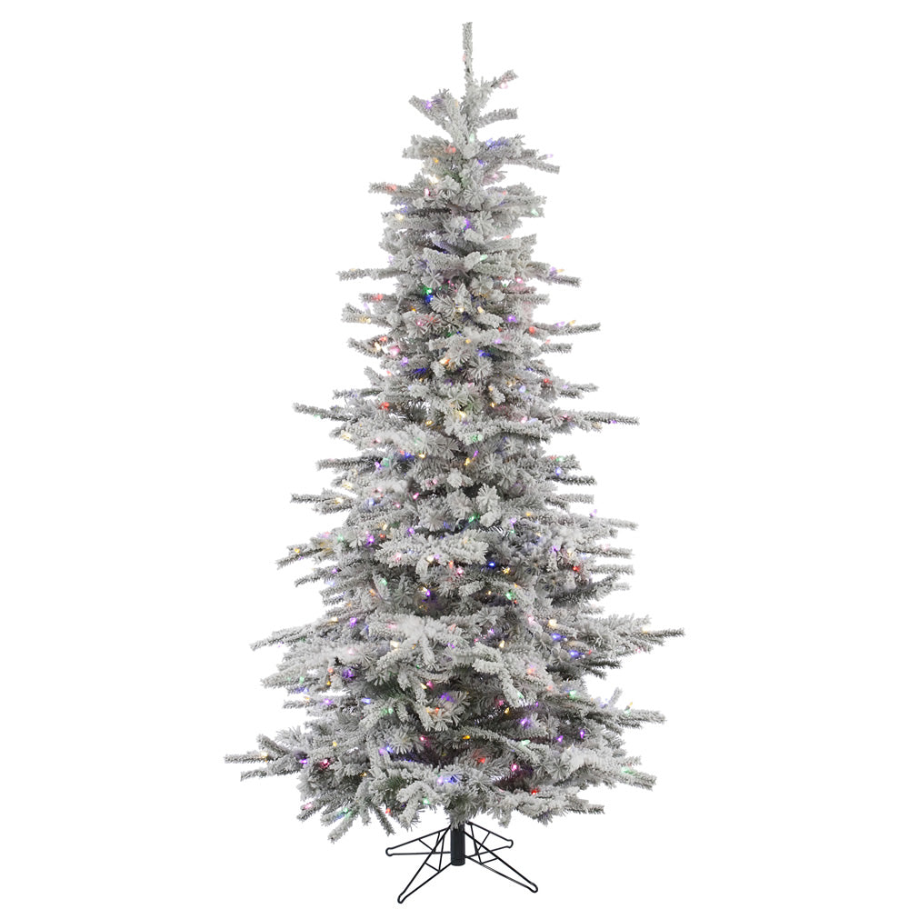 Vickerman 6.5' Flocked Sierra Fir Slim Artificial Christmas Tree Multi-Colored LED Dura-Lit lights