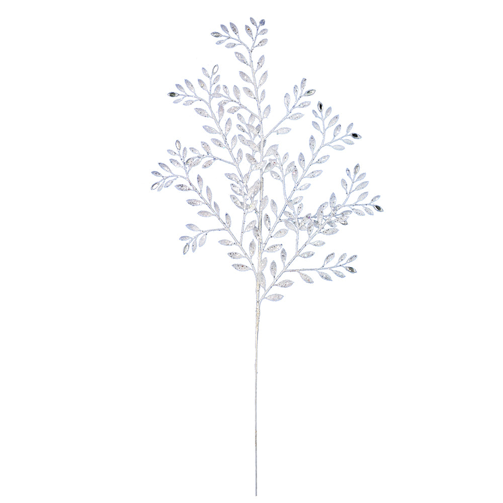 Vickerman 25" Gun Metal Ruscus Glitter Artificial Christmas Spray with Jewel. Includes 12 sprays per pack.