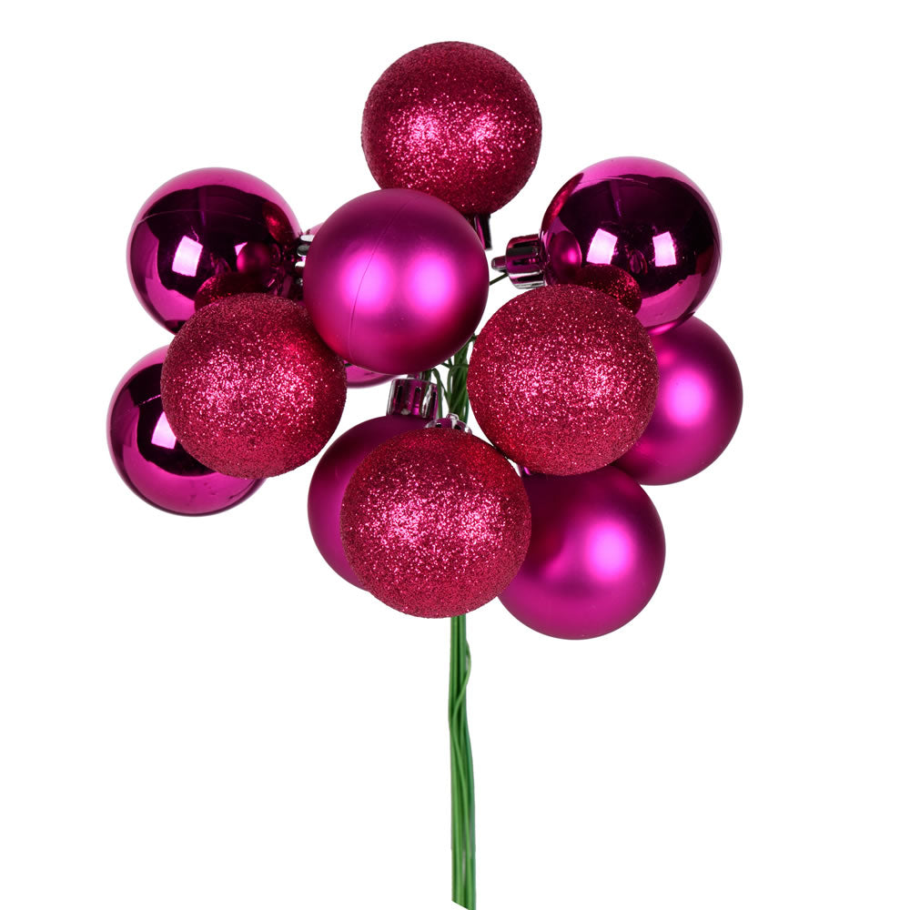 Vickerman 12" Fuchsia Ball Ornament Christmas Pick 4 per set