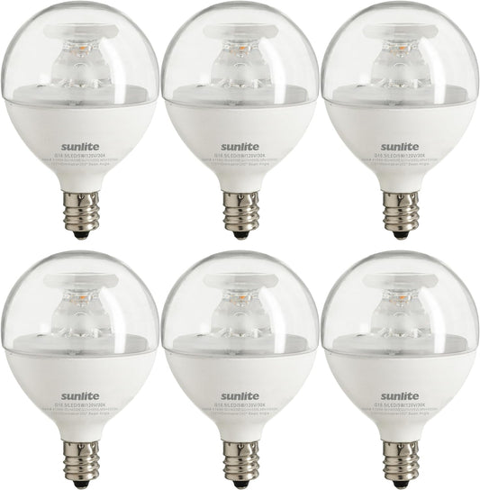 Sunlite LED G16.5 Clear Globe Light Bulb, 5 Watts (40W Equivalent), 350 lumens, Dimmable, Candelabra Base (E12), 120 Volts, ETL Listed, 260 Degree Beam Angle, 3000K Warm White, 6 Pack