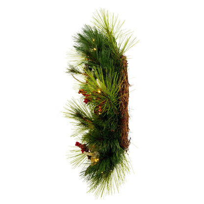 Vickerman 24" Artificial Christmas Wreath Battery Operated Warm White Lights