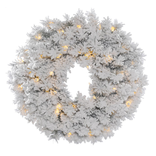 Vickerman 48" Flocked Alaskan Artificial Christmas Wreath Pure White Single Mold LED Mini Lights