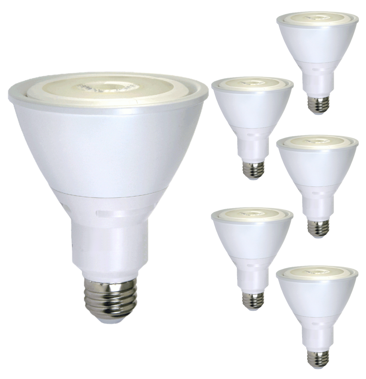 Damar PAR30 LED Long Neck Flood Light Bulb 15W 750 Lumen E26 Medium Base 3000K Soft White Ideal for Track & Recessed Spot Light Bulbs 120V 40° Beam Angle White Finish Pack of 6