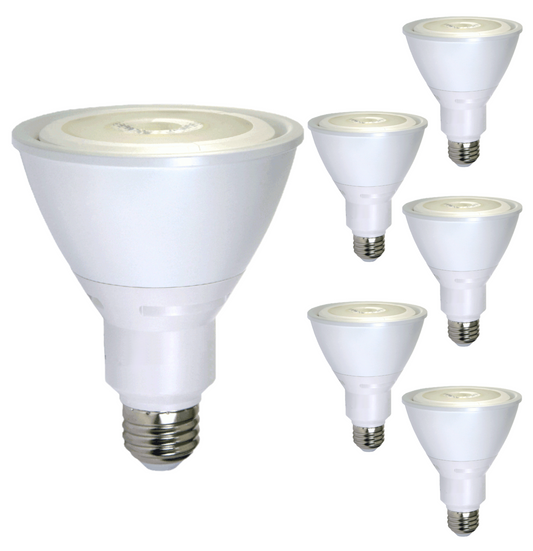 Damar PAR30 LED Long Neck Flood Light Bulb 15W 750 Lumen E26 Medium Base 3000K Soft White Ideal for Track & Recessed Spot Light Bulbs 120V 40° Beam Angle White Finish Pack of 6