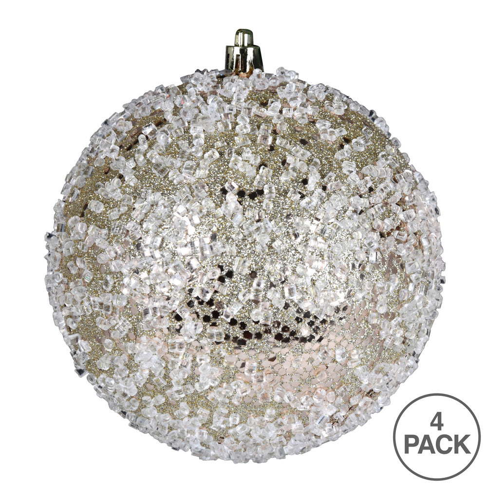 Vickerman 6" Champagne Glitter Hail Ball Ornament 4 per Bag
