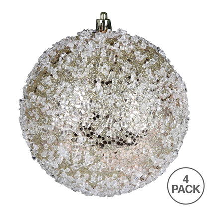 Vickerman 6" Champagne Glitter Hail Ball Ornament 4 per Bag