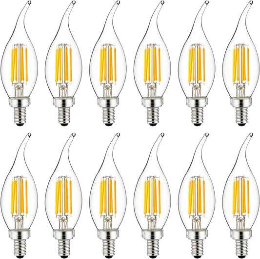 Sunlite 80663 LED Filament CA11 Flame Tip Chandelier Light Bulb, 5 Watts  (60W Equivalent), 600 Lumens, Candelabra Base (E12), Edison style, Dimmable, ETL Listed, 2700K - Warm White 12 Pack