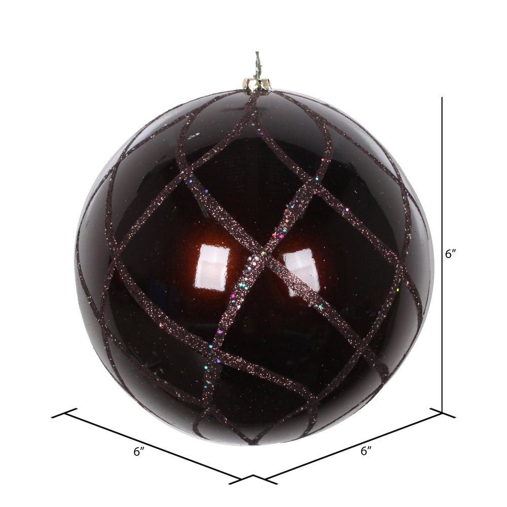 Vickerman 6" Chocolate Candy Finish Net Ball Ornament with Glitter Accents 2 per Bag