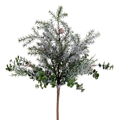 Vickerman 20" Artificial Green Snow Cedar and Eucalyptus Bush. Includes 2 pieces per bag.