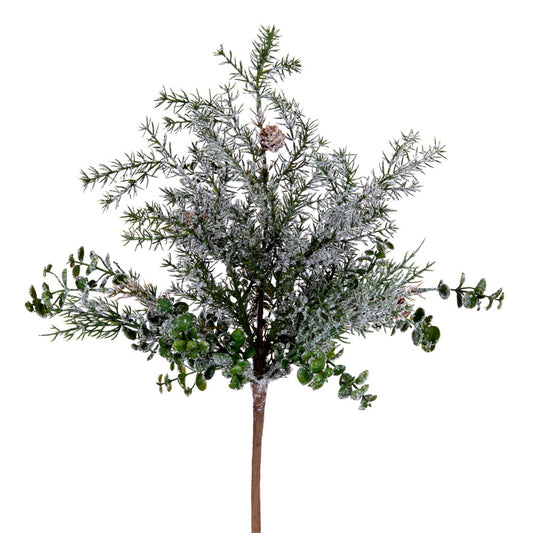 Vickerman 20" Artificial Green Snow Cedar and Eucalyptus Bush. Includes 2 pieces per bag.