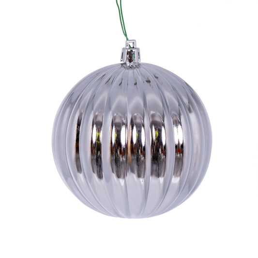 Vickerman 4" Silver Shiny Lined Ball Ornament 6 per Bag.