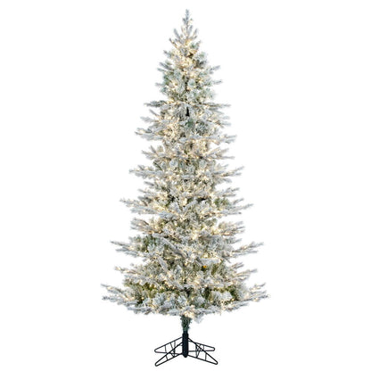 Vickerman 7.5' x 45" Flocked Kiana Artificial Christmas Tree with Warm White LED Lights.