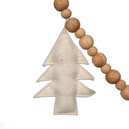 Vickerman 5' White Felt Tree and Natural Wood Bead Garland.