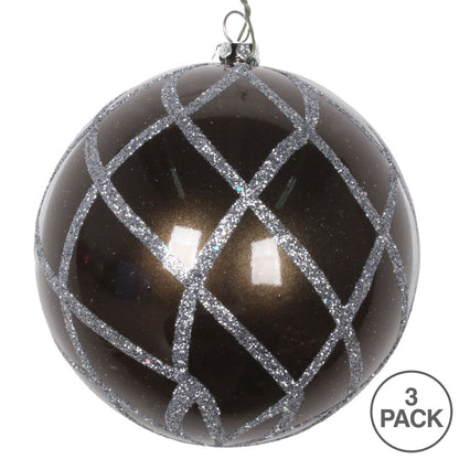 Vickerman 4" Pewter Candy Glitter Net Ball Ornament 3 per Bag