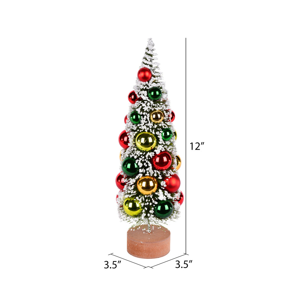 Vickerman 12" Vintage Tabletop Frosted Green Artificial Christmas Tree Red Frosted Green Gold Ornament.