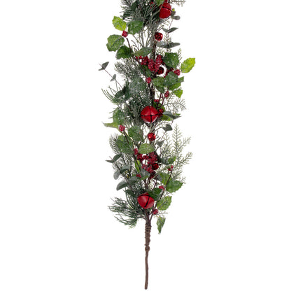 Vickerman 5' Green Artificial Holly Pine and Red Jingle Bell Garland.