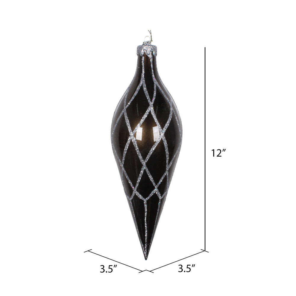 Vickerman 12" Pewter Candy Finish Finial Ornament with Glitter Accents