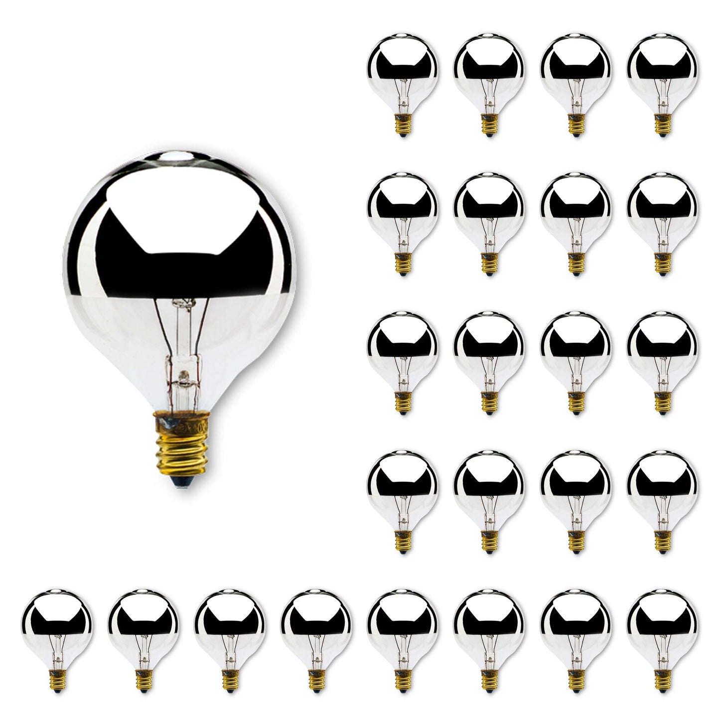 BULBRITE INCANDESCENT G16.5 CANDELABRA SCREW (E12) 40W DIMMABLE LIGHT BULB 2700K/WARM WHITE HALF MIRROR 25PK (712314)