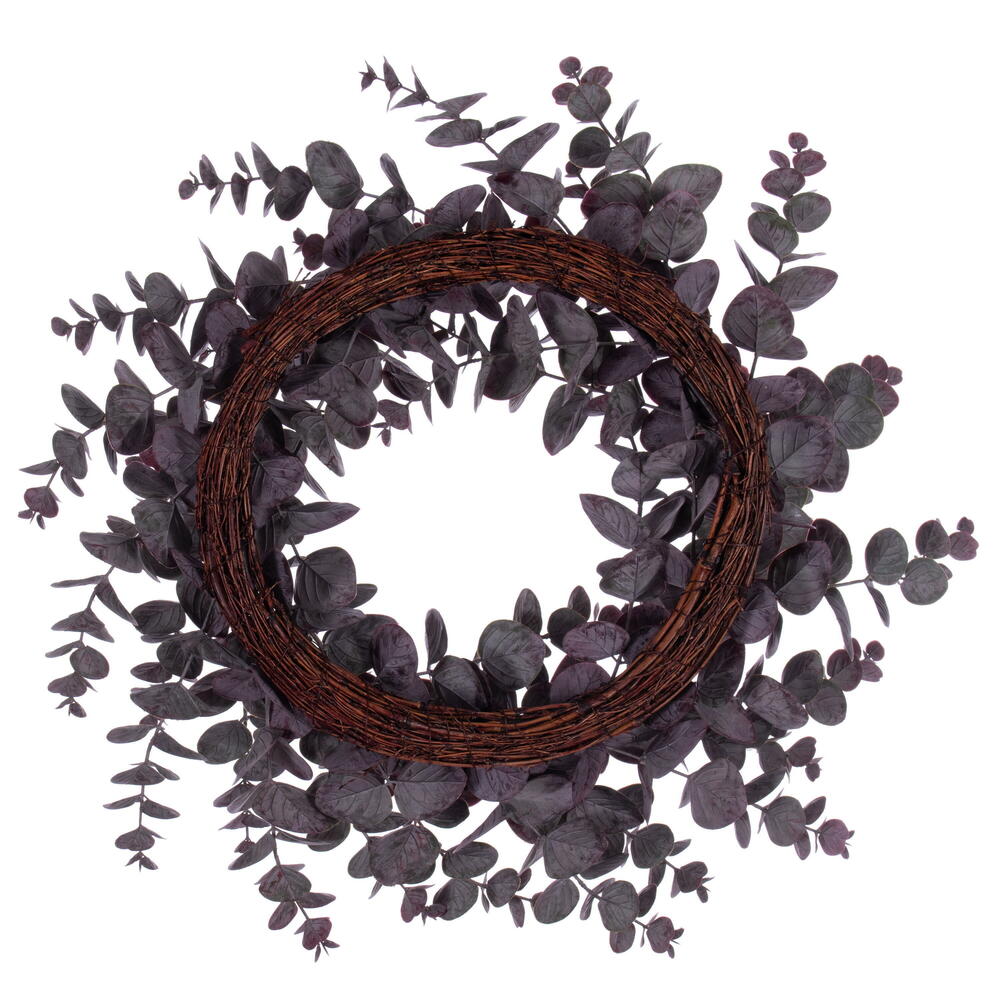Vickerman 24" Artificial Burgundy Spiral Eucalyptus Wreath