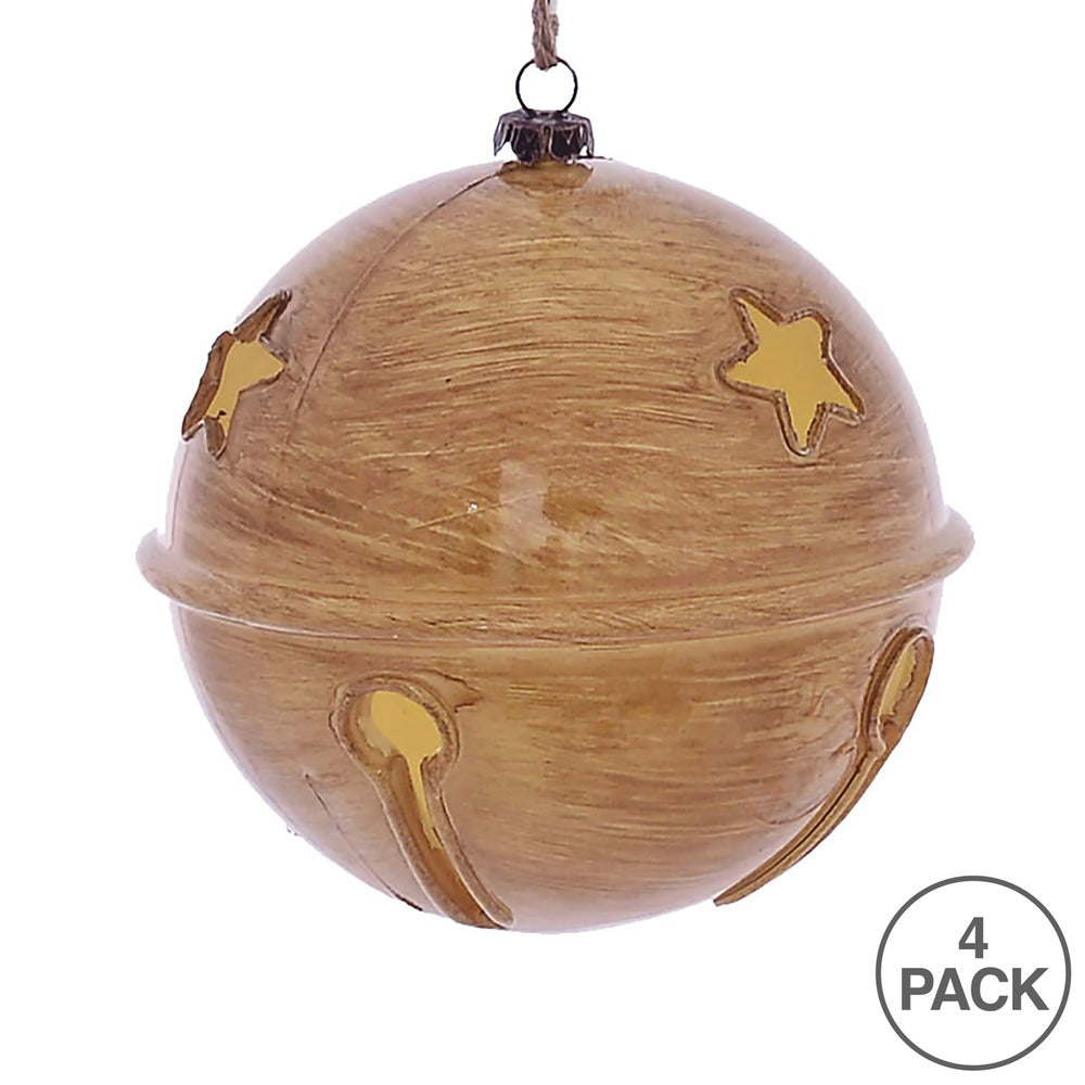 Vickerman 4.75" Tan Wood Grain Bell Christmas Ornament Set of 4