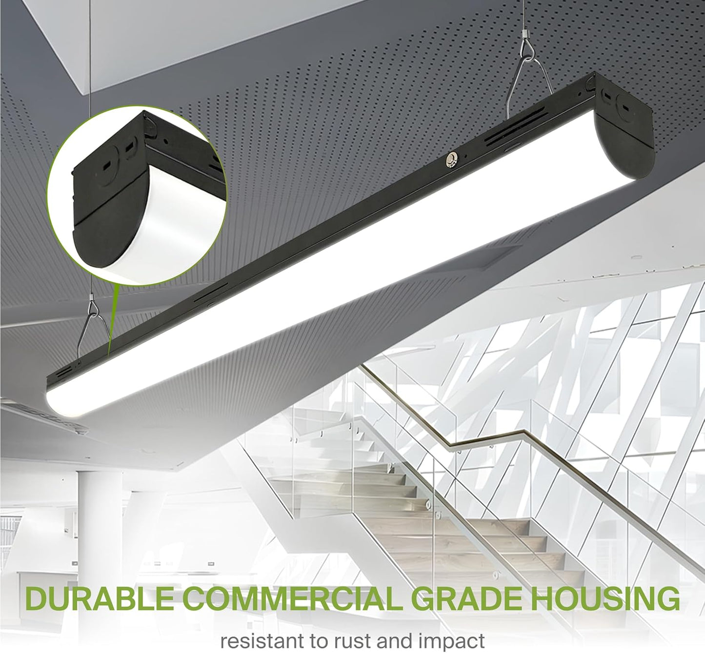 ASD Lighting LED Stairwell Fixture with Q-base 4feet Power Adjustable 25/30/40W 120-277V CCT Selectable 3500/4000/5000K with Battery back-up 10W Dimmable Black UL DLC Premium