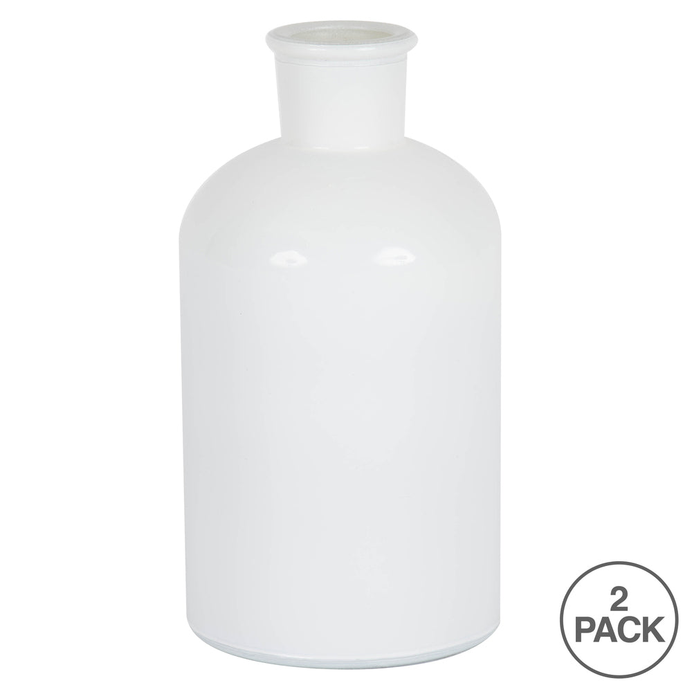 Vickerman 8" White Painted Glass Bottle Set of 2