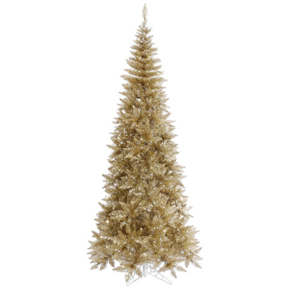 Vickerman 9' Champagne Tinsel Fir Slim Artificial Christmas Tree Unlit