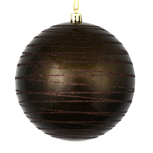 Vickerman 3" Gunmetal Candy Finish Ball with Glitter Lines. Add some sparkle to your holiday decorating project with this candy finish ornament that features a glitter line pattern. Includes 6 pieces per bag. Made with shatterproof plastic. Ornament has a