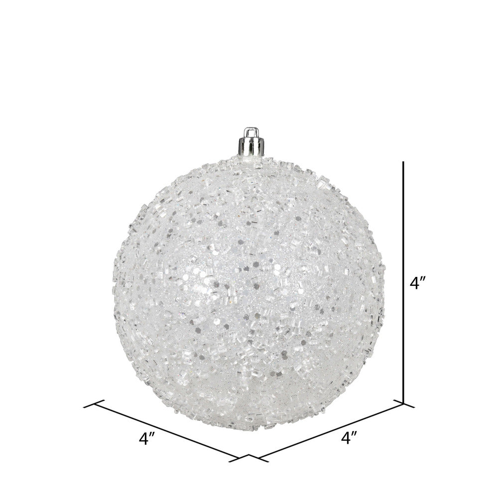 Vickerman 4" White Glitter Hail Ball Ornament 6 per Bag