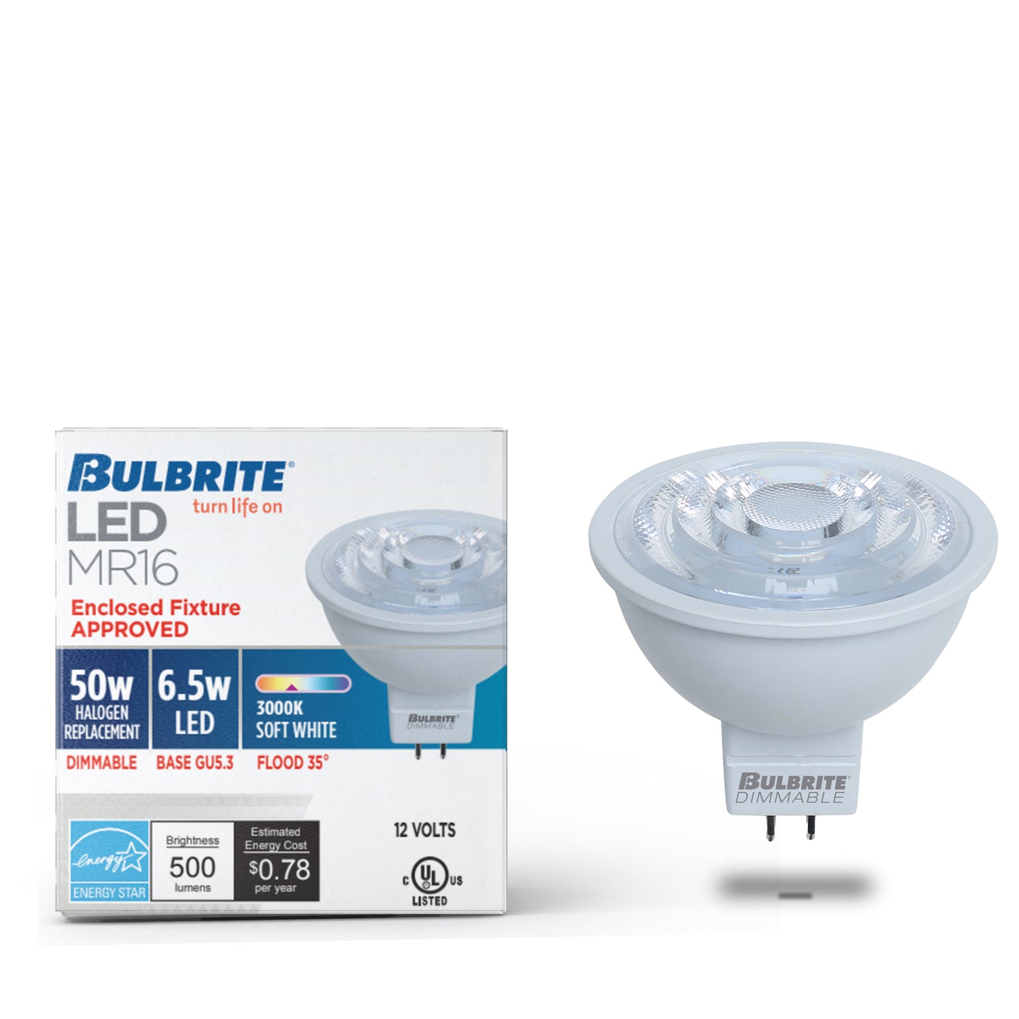 Bulbrite 771086 LED 6 Watt MR16 Light Bulb with a GU5.3 Base - 3000K (Soft White Light) 500 Lumens
