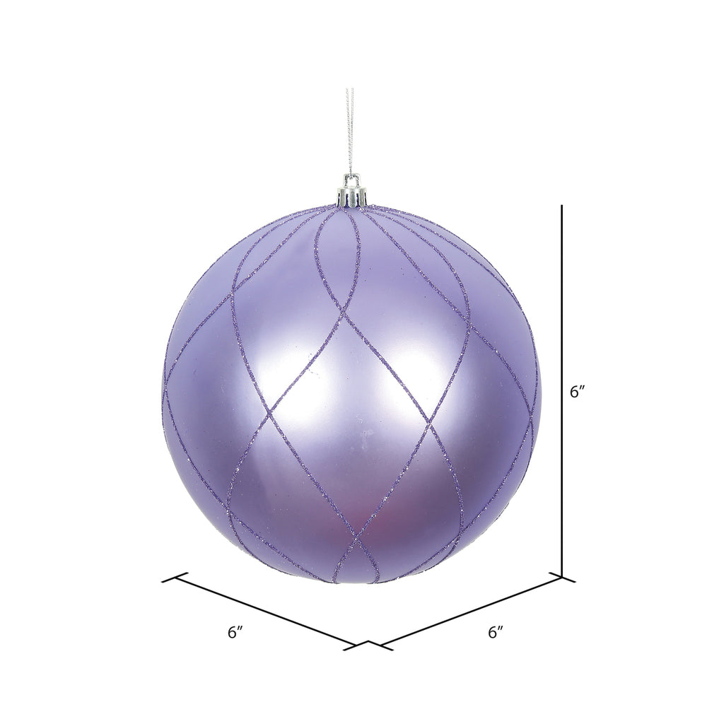 Vickerman 6" Lavender Matte and Glitter Swirl Ball Ornament 3 per Box