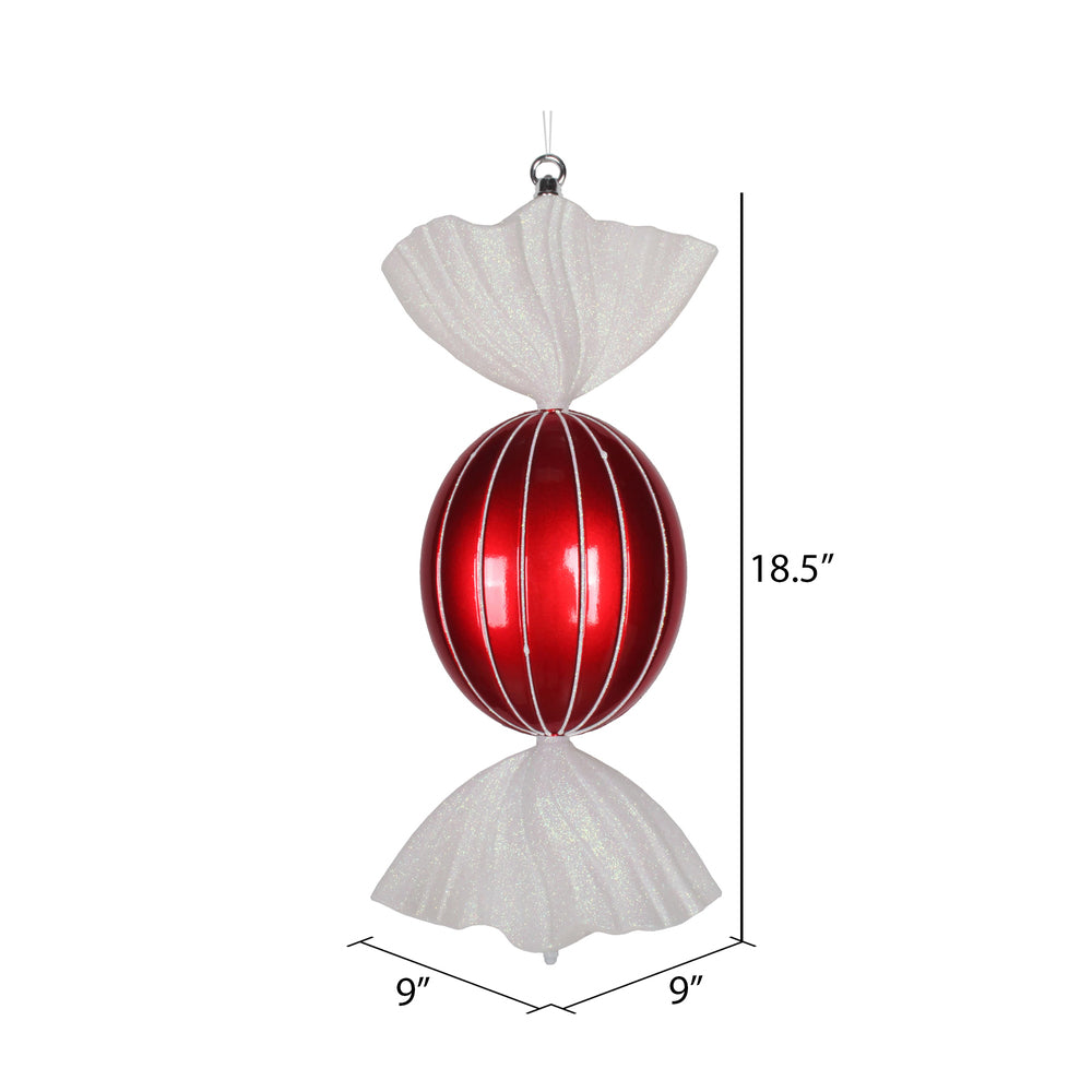 Vickerman 18.5" Red-White Oval Striped Candy Christmas Ornament