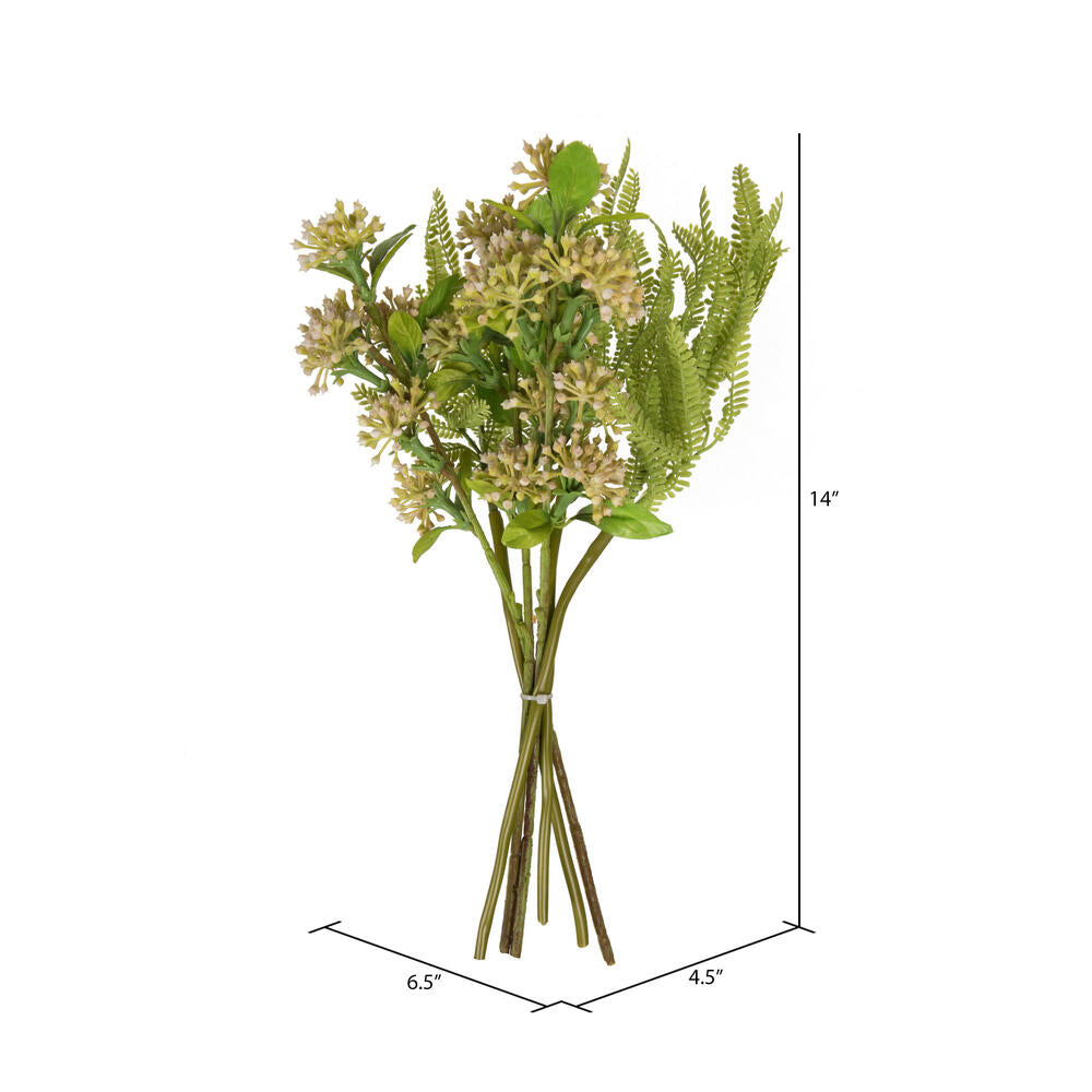 Vickerman 14" Mustard Yellow Artificial Wild Berry and Green Fern Bundle 2 per bag.