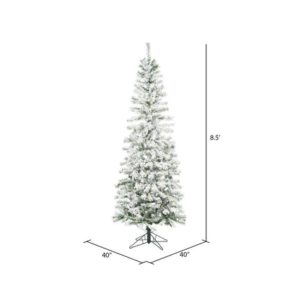 Vickerman 8.5' Flocked Pacific Pencil Artificial Christmas Tree with Pure White LED Lights